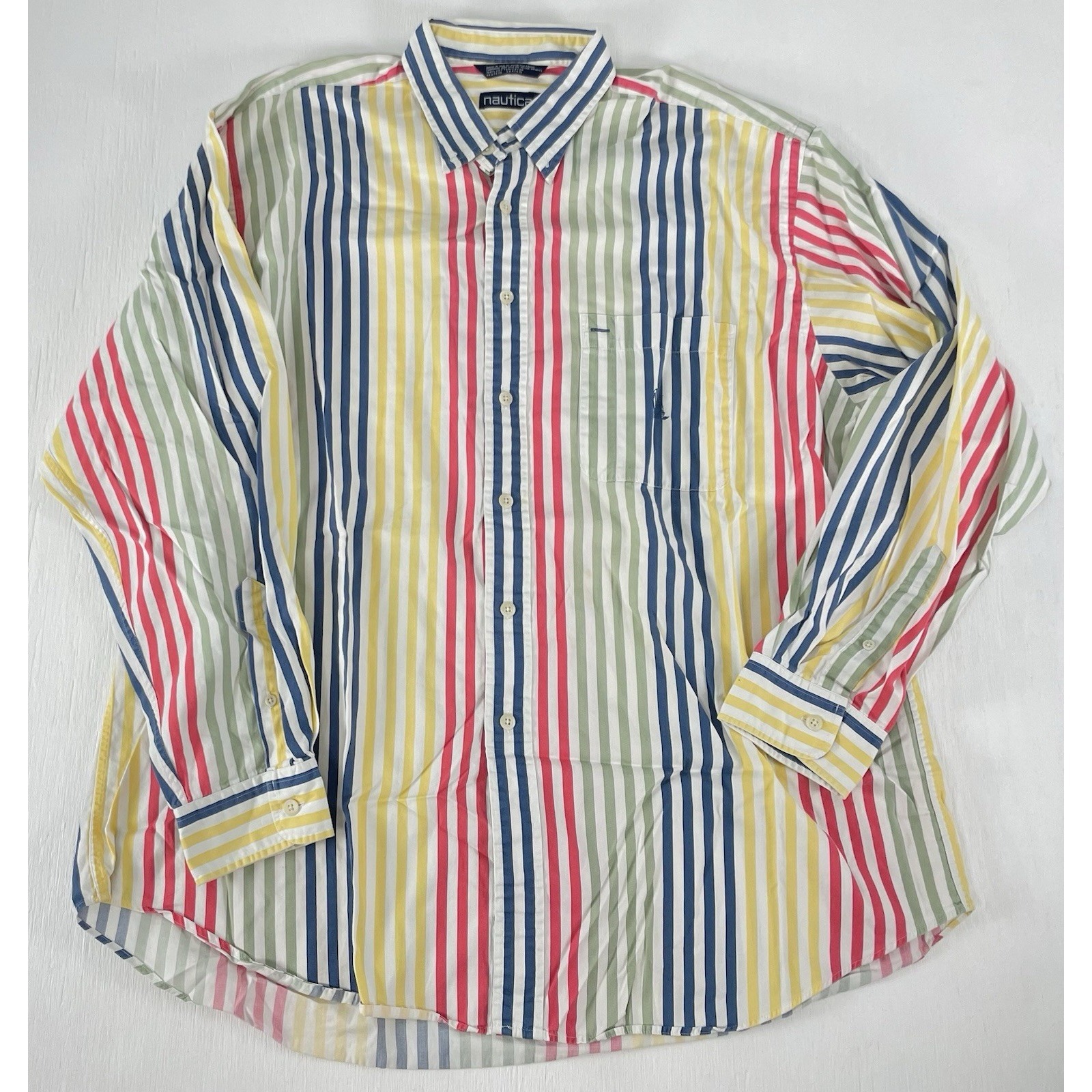 Vintage 90s X Large Nautica Color Block Multicolor Striped Button Down Shirt Usa